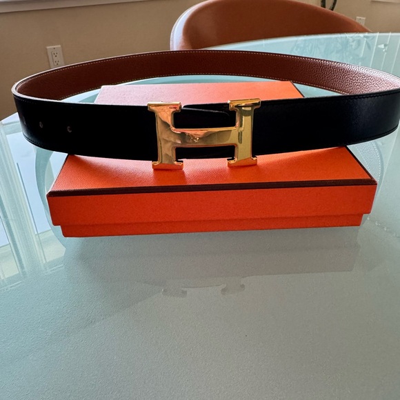 Authentic Hermès Reversible Black/Gold Constance H Belt 85cm Brushed Gold Buckle - Picture 1 of 13